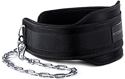 Fitgriff® Dip Gürtel mit Kette + 2 Karabiner, Dip Belt für Bodybuilding, Krafttraining, Gewichtheben - Gewichthebergürtel, Gewicht Gürtel (Schwarz, Onesize)