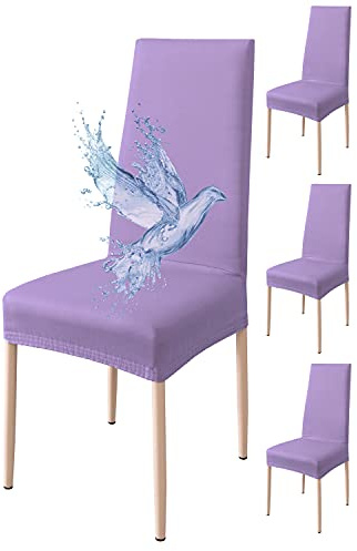 Poligino Coprisedie con Schienale 4 Pezzi Elasticizzati, Impermeabili, Misura Universale, Coprisedia Soggiorno Cucina Moderna Lavabile Estraibile - Lilla