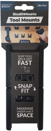 StealthMounts Tool Mounts Compatible with Bosch 18v Power Tools | Cordless Tool Holders | 4 Pack | Black Tool Organisers | Made in the UK