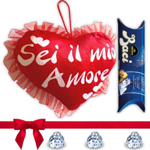 Baci Perugina Regalo Fidanzata - Fidanzato - Cuscino a Cuore Personalizzato con Scritta Sei il mio amore + 37,5gr Cioccolatini Baci Perugina - Regalo Uomo|Donna