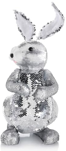 Deco Woerner Deko-Hase Osterhase Osterdeko Wendepailletten Hase mit Wende Pailetten Silber