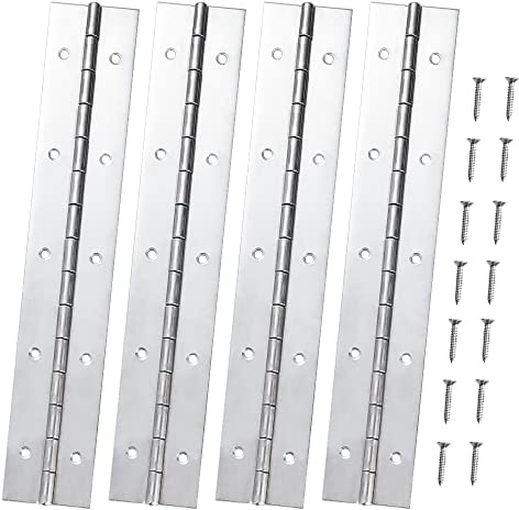 Lot de 4 charnières de piano en acier inoxydable 304 de qualité marine, charnière de bateau continue de 30,5 x 5,1 cm, longue charnière avec vis pour armoire, porte de cabine, boîte de rangement