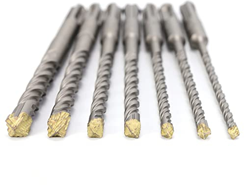 Firecore SDS Bohrer Set 7-tlg (5mm, 6mm x 2, 8mm x 2, 10mm, 12mm) - Steinbohrer Set SDS mit Vierschneidig, Schlagbohrer Doppelwendel, Betonbohrer Set für Verschiedene Bohrhammer