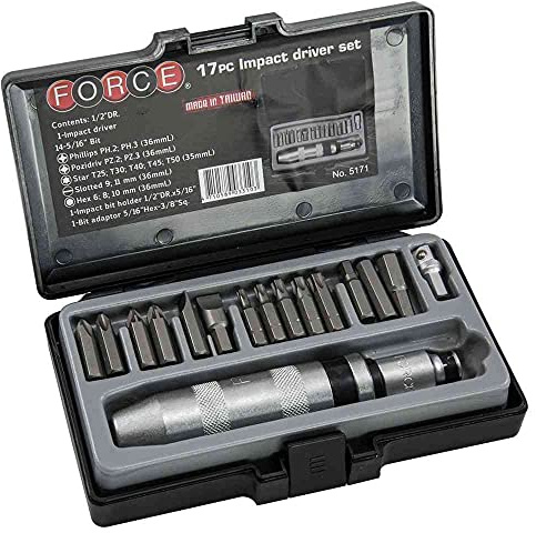 Tournevis à Frapper PRO Réversible pour Vis bloquées TORX 6 Pans Cruciformes PH et PZ - Coffret 17 Pcs
