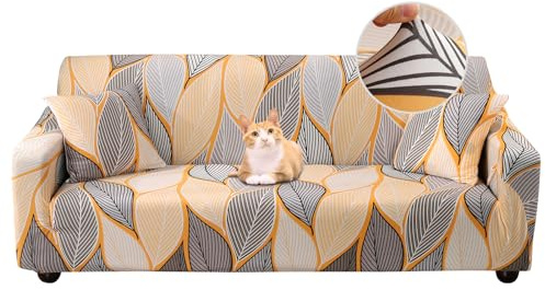 Jaotto Funda para Sofa 4 Plazas Funda Cubre Sofa Ajustable Fundas de Sofá Elasticas Extraíbles Lavables Antideslizante Protector Cubiertas de Sofá con Brazos de Sala de Estar,Oranĝa Folio