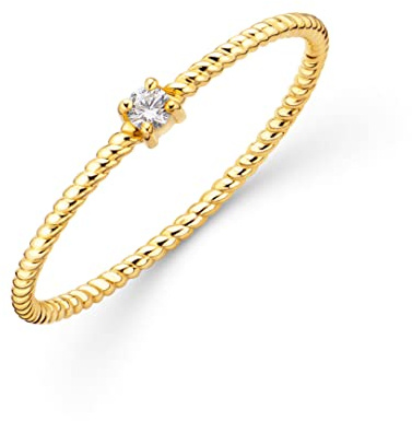 Orovi Anillo solitario de oro para mujer con diamante de 0,04 ct, anillo de compromiso de oro amarillo de 9 quilates (375), Dorado