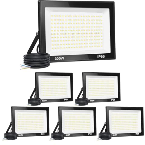 6PCS-300W Proyector LED Exterior IP66 Impermeable Focos Led Exterior 30000LM Potente Luces Led Exterior IP66 Impermeable Seguridad LED Floodlight Exterior para Terraza, Jardín, Patio, Parque, Garaje