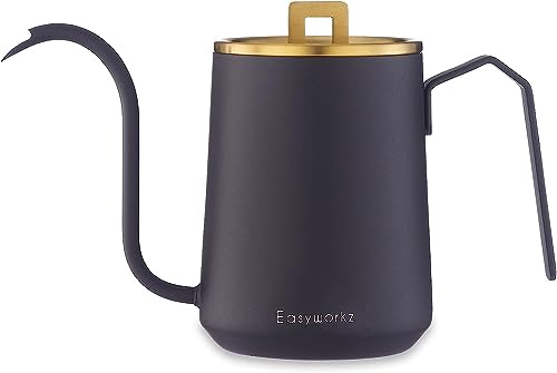 Easyworkz Gooseneck Häll över kaffekokare 600 ml rostfritt stål Hand dropp kaffekanna med lång smal pip, Champagne guld