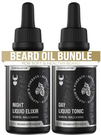 The Beard Struggle Tonic + Elixir Beard Oil Bundle - Silver Collection - Grooming Beard Oil - Softens, Moisturizers, and Strengthens Beard Growth - Pack of 2, Alfheim's Forests