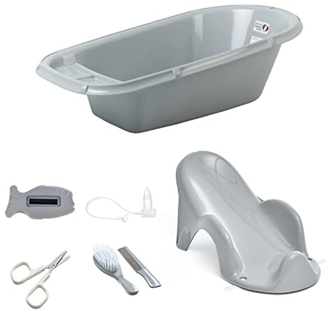 THERMOBABY Pack bain 1er âge avec baignoire et accessoires | Pack complet avec baignoire, transat et accessoires essentiels pour le bain et les soins de bébé dès la naissance.