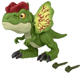 Mattel Jurassic World Uncaged Dilophosaurus Dinosaurio de juguete con sonidos que lanza proyectiles, +4 años (HNT66)