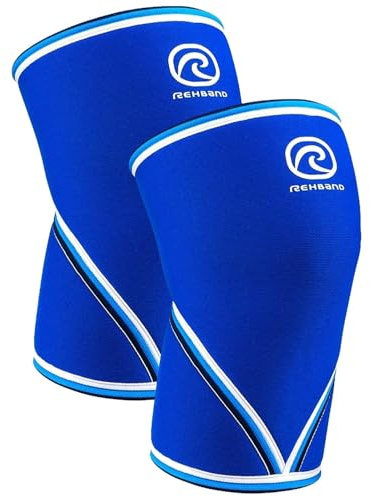 Rehband V-Kniebandage für Kraftsport 7mm aus SBR/Neopren, wettkampfgeeignet Powerlifting Bandage, Knee Sleeves Gym, Crossfit, Fitness & Gewichtheben, Color:Blue - Pair, Size:L