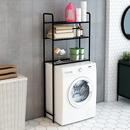 [en.casa] Estantería Alta para Baño Inodoro con 3 Estantes de Rejilla Armario Mueble de Baño Metal 161 x 53 x 25 cm Negro