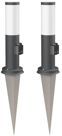 ledscom.de 2x Pollerleuchte PORU mit Erdspieß für außen, anthrazit, rund, 38,5cm, Steckdose, inkl. Smart Home RGBW E27 LED Lampe, 892lm