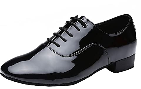 Dansskor för män Helsula Läder Latin Modern Oxford Skor Mjuk botten snörning Låg klack,Black b,42 EU