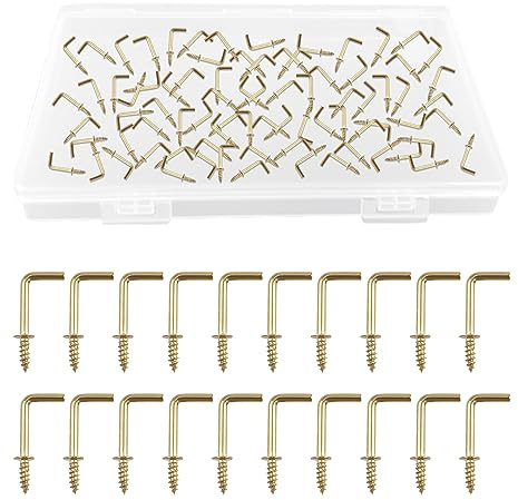 UFURMATE 1,6 cm Schraubhaken, 100 Stück, L-förmige Haken, schulterige Kommoden, Tassenhaken, rechtwinklige Haken, selbstschneidende Schraubhaken zum Aufhängen im Innen- und Außenbereich (Gold)