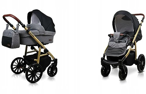BabyLux® Bambimo Kinderwagen Set 2 in 1 - Aspero - incl. Babywanne, Buggy Sportsitz - Kinderwagenset - Kombikinderwagen mit Wickeltasche, Regenschutz, Moskitonetz, Cupholder usw.