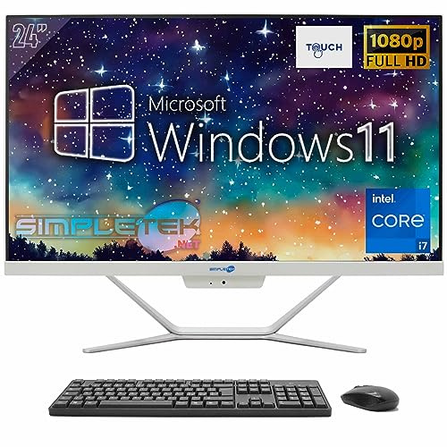 SIMPLETEK - PC All in One Touch Core i7 8GB RAM SSD 240GB Windows 11 | Webcam integrata 2K AiO Computer con Schermo Touchscreen