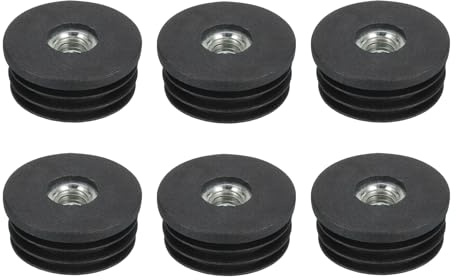 QUARKZMAN 6pz Inserti per Tubi Tondi con Filettatura M8, Tappi Sedie per Tubi Rotondi 32mm/1,26 OD Tappo Rotondo Plastica Nera con Inserto per Rotelle Tappi Sedie Gambe Mobili