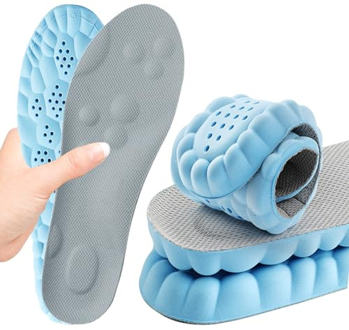 Semelles en mousse à mémoire de forme avec soutien de la voûte plantaire pour les femmes et les hommes, semelles de massage confortables pour les baskets et les chaussures(38.5/39 EU Bleu)