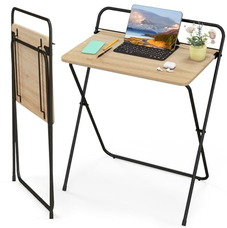 LIFEZEAL Fällbart skrivbord, hopfällbart datorbord med surfplattestativ, litet datorbord för kontor, hem, 64 x 43 x 80 cm, naturlig