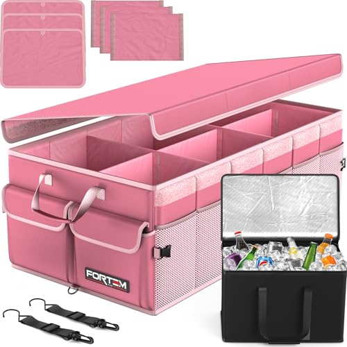 FORTEM Kofferraum Organizer Auto -Zusammenklappbarer Auto Organizer Kofferraum Mit Fächern- Kofferraumtasche Klett mit Rutschfestem Boden -Verstellbare Sicherungsriemen- Klappbarer Deckel (105L)