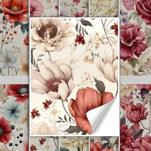 GRAZDesign Fliesenaufkleber Bad & Küche Blumen Muster Vintage Klebefliesen selbstklebend - 20x25cm / 50 Stück