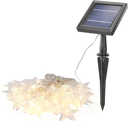 Esotec Solar Lichterkette Outdoor Gartenbeleuchtung außen, 30 Sterne 102578 | Lichterkette 30 LED Sterne, 2800K warmweiß, bis 10Std, Dauer-/Blinklicht, 11m Gesamtlänge, LiFePO4 Akku, Weihnachtsdeko außen