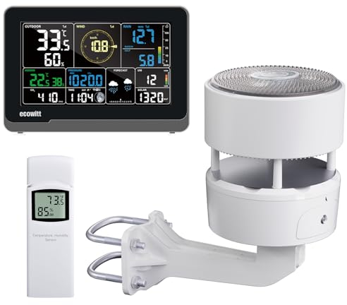 ECOWITT Funk-Wetterstation WS3912 mit 7,5 Zoll LCD-Display, Garten-Wetter-Sensor WS85 (Solarpanel/Regenmesser/Windgeschwindigkeits-/Richtungssensoren) + ein Außen-Temperatur-Feuchtigkeitssensor WN32