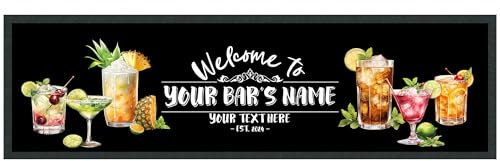 Purple Print House Personalised Welcome To Bar Runner Custom Est Year Cocktails Pub Garden Beer Mat, Large - 880x250, White