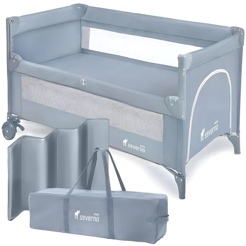 SEVERNO Kids Close to Mommy Baby Reisebett 2-in-1 – Beistellbett & faltbares Kinderreisebett mit 2 Ebenen, Moskitonetz, Matratze, Rollen und Transporttasche – Reisebett für Babys bis 15 kg