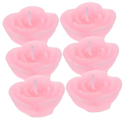 FUNOMOCYA 6 Stück Rosa Rosen Schwimmkerzen Aus Paraffinwachs Für Hochzeitsdeko Party Wohnambiente Ohne Schwarzen Rauch