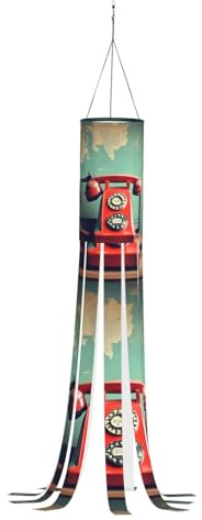 England UK Retro London Telephone Print Halloween Windsock - Festive Fall Decor Ghost Design - Outdoor Ghost Decorations