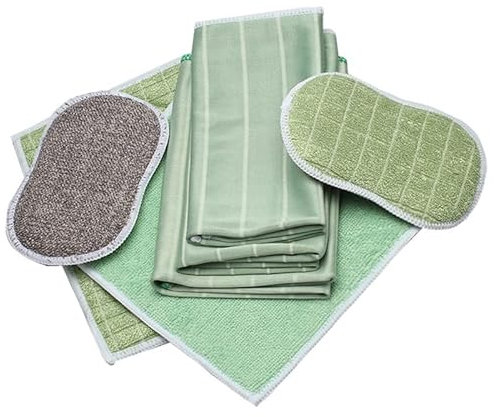 Voarge Set di 6 panni in bambù in microfibra, pulire e lucidare tutte le superfici lisce e fragili, 2 salviette, 2 lucidatrici, 2 spugne