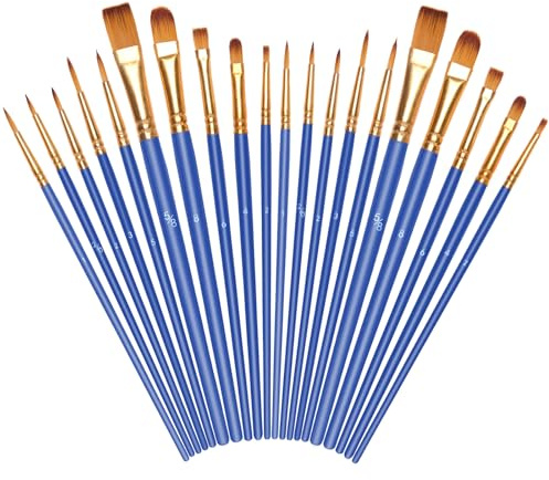 Vicloon Pinselset Acrylfarben, 20 Stück Verschiedene Größen Pinsel Set, Basics Künstlerpinsel im Set, für Acryl, Aquarell, Öl, Gouache, Steinmalerei, Blau