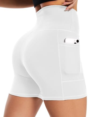 BLONGW Radlerhose Damen mit Taschen Kurze Hose Sporthose High Waist Leggings Blickdicht Sportshorts Elastische Yogahose Sommer Hotpants Dehnbar Laufhose für Gym Sport Shorts Fitness Alltag