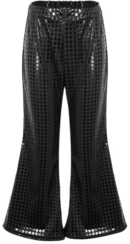 Pantalones Largos Acampanados Pantalon Lentejuelas Niño Pantalones Niña Retro de Cuero Metálico Brillante para Danza Pantalón Chandal Jazz Cintura Elástica Traje de Baile para Fiesta Actuación