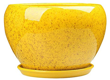 Pot de fleurs succulentes en céramique émaillée jaune de style chinois avec plateau intérieur et extérieur respirant pour orchidées grande taille simple et exquis