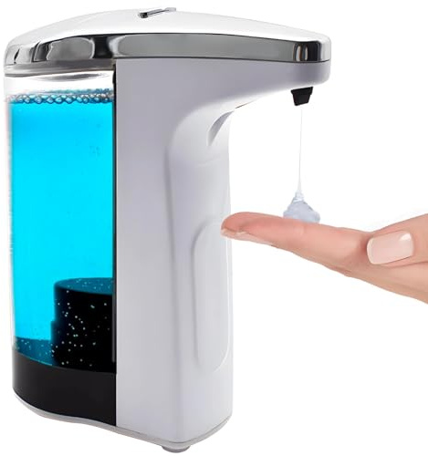 Dispensador automático de jabón con sensor de movimiento, dispensador desinfectante de capacidad de 15.8 onzas con pantalla LED, funciona con pilas, montaje en pared o encimera