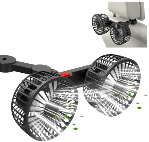Exsivemy Ventilateur de voiture USB - Rotation à 360° - Double tête - 2 vitesses - Pour camion, camionnette, SUV, RV - Noir - 2