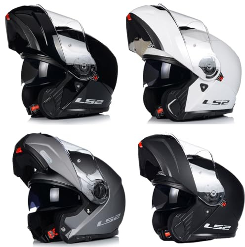 L~S~2 STROBE II MOTORCYCLE MODULAR FLIP-UP HELMETS FF908 Solid Dual Visor ECE22.06 Approved Motorbike Scooter Flip Front Touring Helmet (Gloss White,2XL)