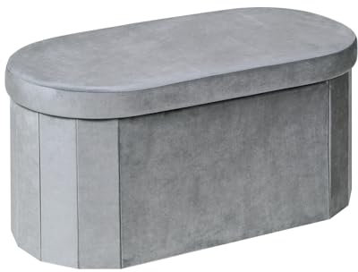 Bonlife Banco con Espacio de Almacenamiento, Baúl Plegable, Caja de Almacenamiento, Reposapiés, Ovalado, para Pasillo, Salón y Dormitorio, Gris, 76x38x38 cm