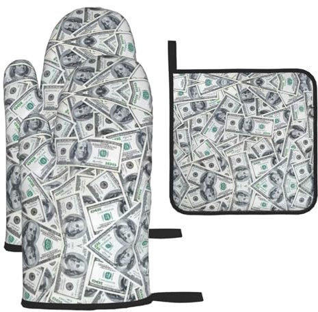 Divertente Dollaro Stampa Vacanza Set Regalo Guanti Da Forno e Presine Set Resistente Al Calore Impermeabile Cottura