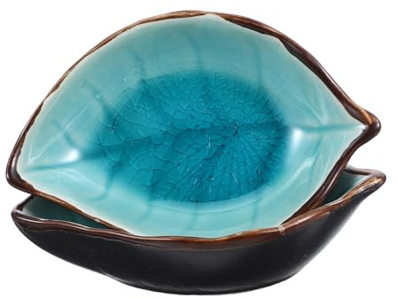 COLLBATH Lot de 2 Porte-cuillères de Table en Céramique Motif Feuille Bleu Lac, Compact et Multifonctionnel, Accessoire la Cuisine pour Plan de Travail, Repose-cuillère à Soupe et Cuillère