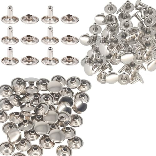 500pcs Double Cap Tubular Rivets – 8mm Silver Brass Metal Studs for DIY Leathercrafts, Handbags, Belts, Clothing Repairs & Accessories
