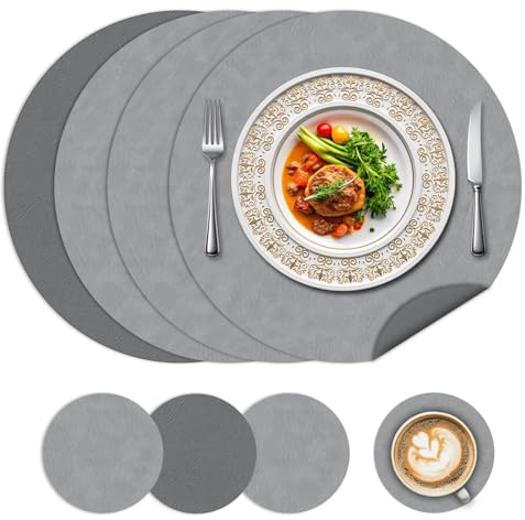 Set di 4 tovagliette e sottobicchieri rotondi da 15 pollici, antiscivolo su entrambi i lati e riutilizzabili, per la casa, il ristorante e il tavolo da pranzo