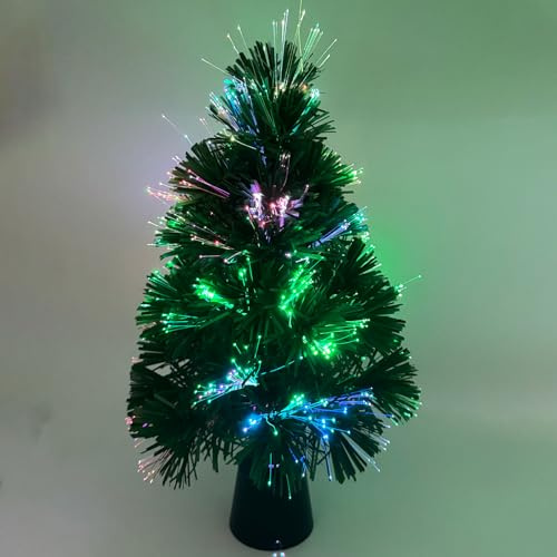 17.7in Fibre Optic Christmas Tree Tabletop Christmas Tree with Lights Color Changing Multi Colour Led Mini Artificial Christmas Tree for Xmas Desk Decoration, Window Indoor Decoration (green)