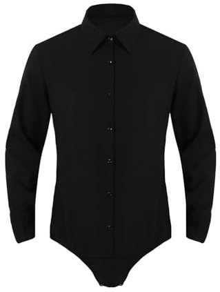 GSXLZ Latein Tanz Hemdbody Einteiliges Tanzhemd for Herren mit Langen Ärmeln, Umlegekragen, Button-Down-Kragen, lateinamerikanischer Modern Dance-Bodysuit, Hemd, Oberteile, Tanzkostüme