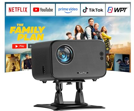 [Compatible with Netflix & Auto Focus] XuanPad Black Smart Projector 4K Support, WiFi & Bluetooth, Auto Keystone Correction, 360° Adjustable Stand, Dustproof – Home Projector for Bedroom