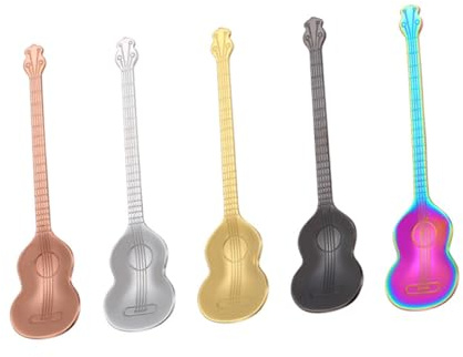 BESPORTBLE Lot de 5 Cuillères de Table en Acier Inoxydable Cuillères à Café de Guitare Finition Colorée Polyvalentes pour Café Dessert et Soupe